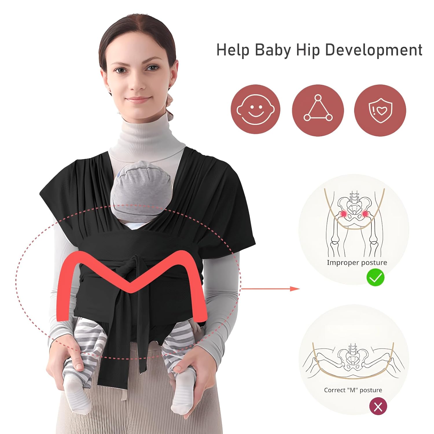 Fular portabebés, portabebés ajustable para recién nacidos a niños pequeños, fácil de llevar, estilo camiseta, envoltura de bebé para papá y mamá