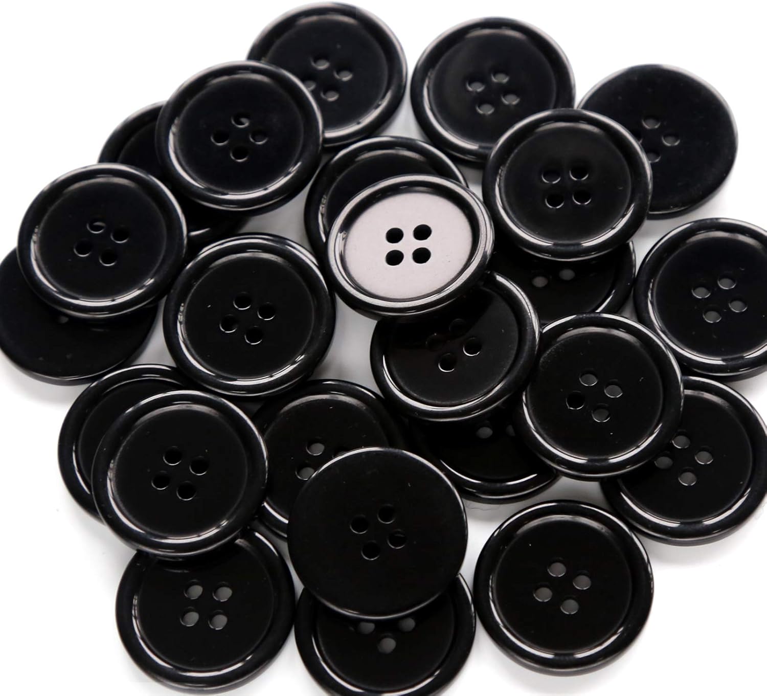 100 botones negros de 1 pulgada (0.984 in) botón de resina de 4 agujeros para coser y manualidades de bricolaje