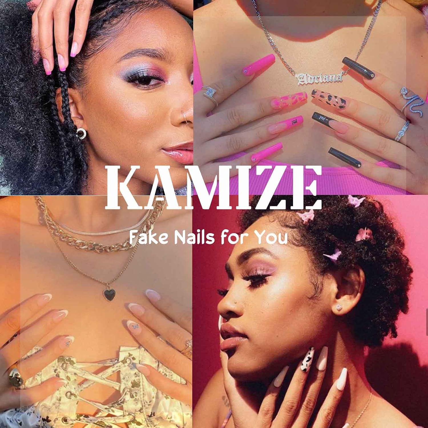 Kamize – Uñas postizas largas a presión francesas cuadradas de cobertura completa, uñas postizas acrílicas color nude para mujeres y niñas, 24