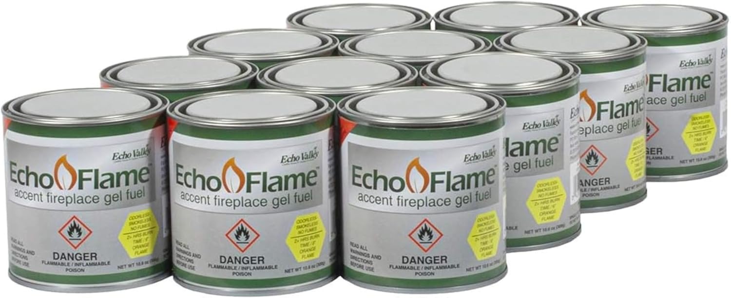 Echo Valley 93100P12 EchoFlame Gel Fuel para chimeneas de acento al aire libre en un patio, césped o jardín