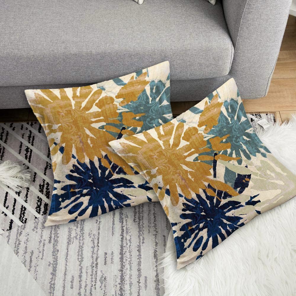 Juego de 2 fundas de almohada decorativas de color azul marino y dorado de 18 x 18 pulgadas, fundas de almohada abstractas verde azulado con