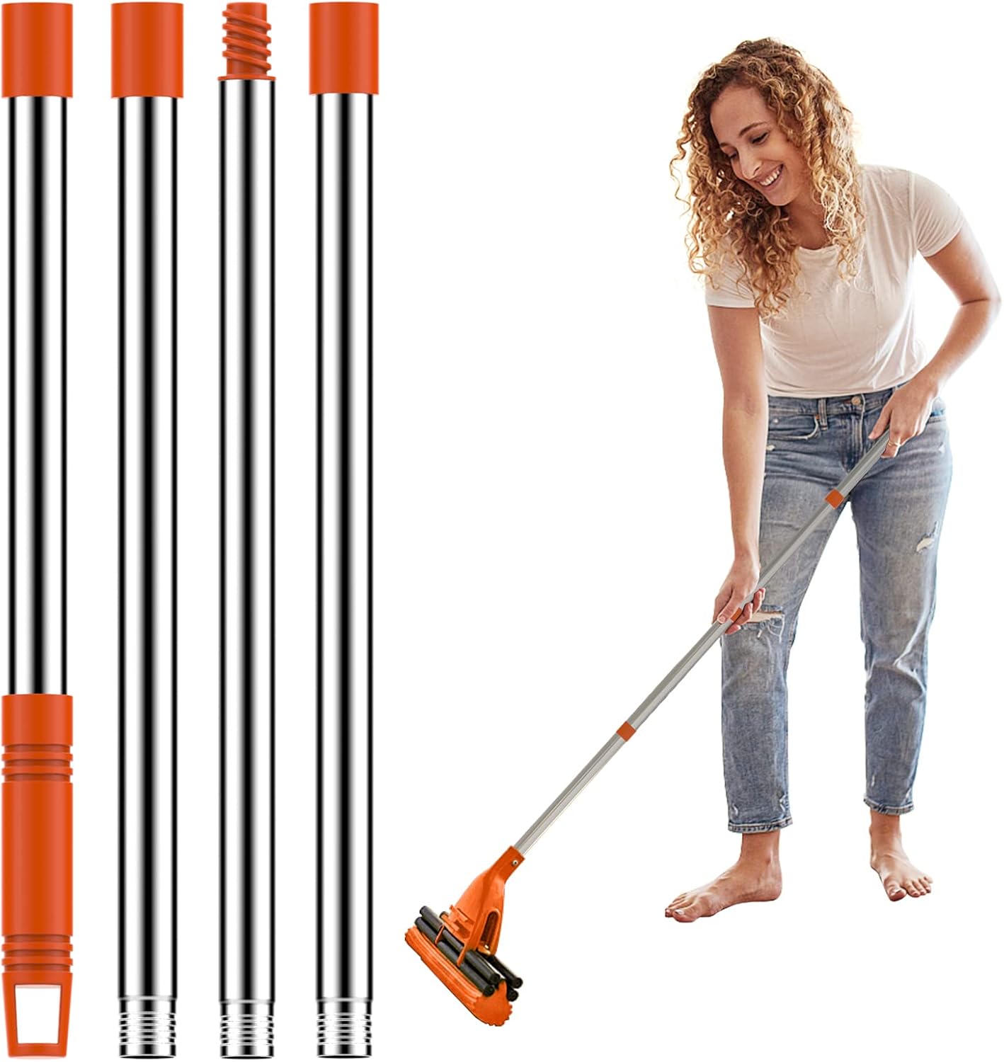 Repuesto de mango de poste de trapeador giratorio de 4 secciones para fregona giratoria Easywring, trapeador de tela de microfibra