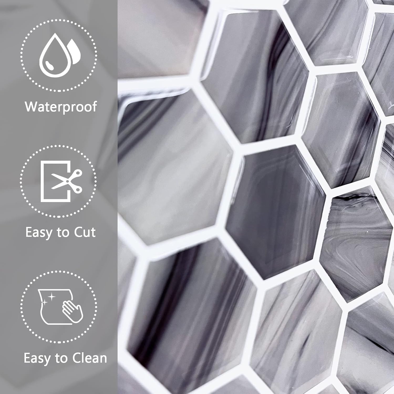 HOMEART Azulejo hexagonal gris para salpicaduras en muro, autoadhesivo 3D para cocina, azulejos adhesivos de pared (10 x 10 pulgadas, 10 hojas)