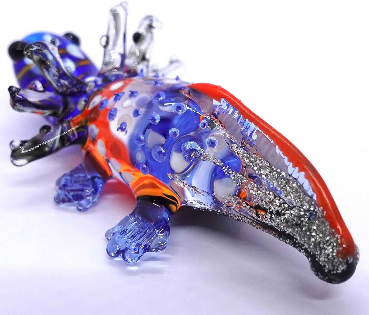 Sansukjai Axolotl – Figuras artísticas en miniatura de vidrio soplado a mano, animales coleccionables, regalo para decoración del hogar (azul