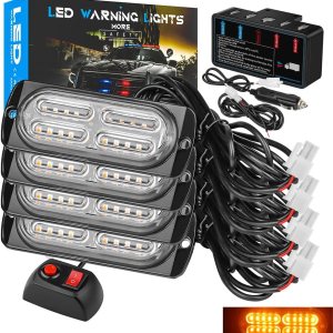 Actualizado Kit de lámparas LED de advertencia estroboscópicas de emergencia, 4 vainas, 20 LED, 18 patrones de destello para luz estroboscópica de Actualizado Kit de lámparas LED de advertencia estroboscópicas de emergencia, 4 vainas, 20 LED, 18 patrones de destello para luz estroboscópica de