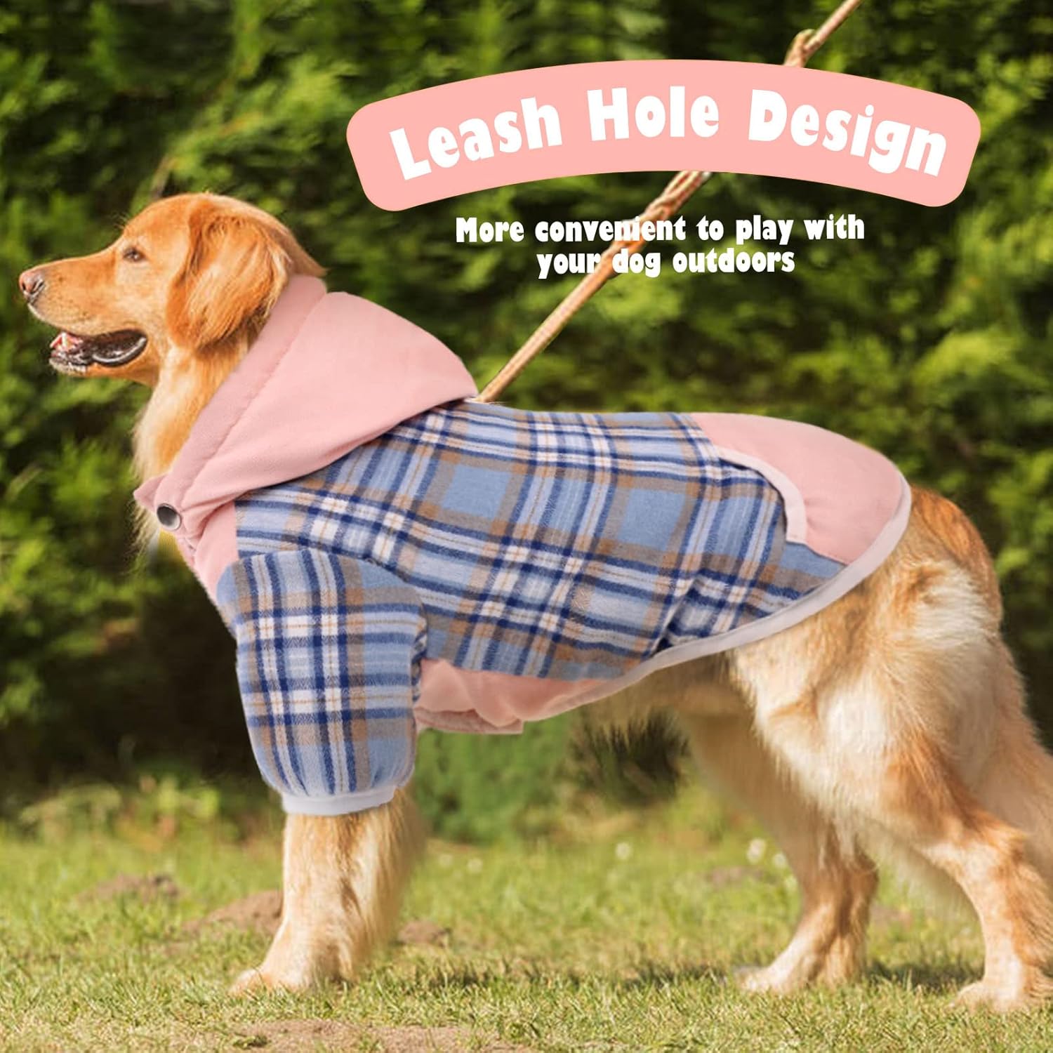 Abrigo de invierno para perro, chaqueta de forro polar para perro con agujero para arnés con capucha para perro con sombrero, abrigo cálido para