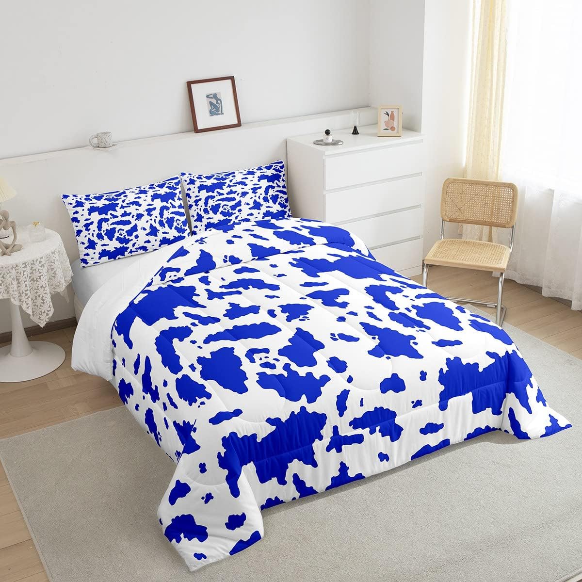 Erosebridal Juego de edredón de piel de vaca azul marino, animales de granja, tamaño Queen, juego de ropa de cama con estampado de vaca de las