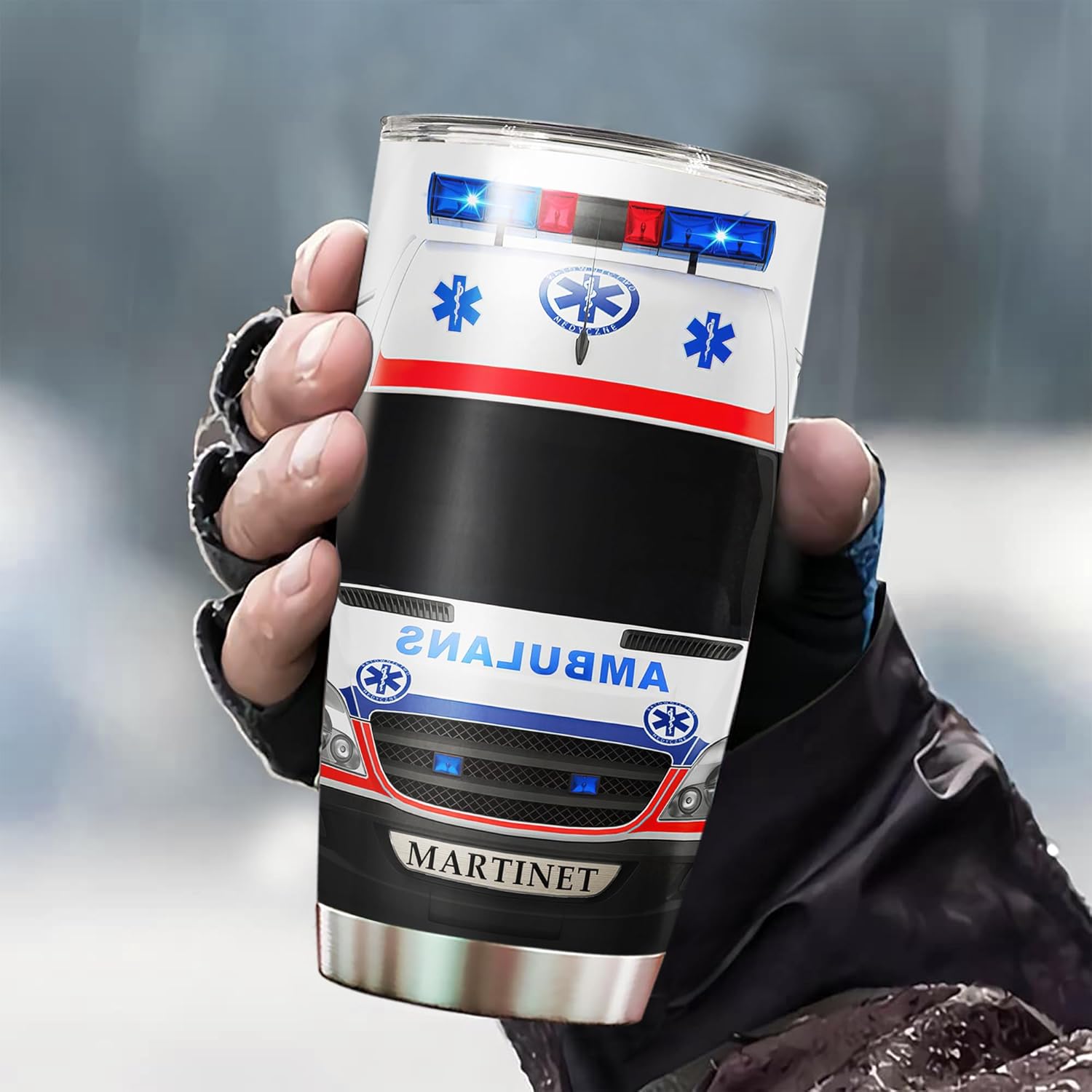 WAZONE Vaso de ambulancia personalizado con tapa, 20 onzas, 30 onzas, nombre personalizado, aislado al vacío, taza de café de viaje de acero