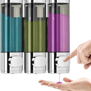 Dispensador de champú y acondicionador, dispensador de ducha de 3 cámaras sin taladro, dispensador de jabón de ducha 3 en 1 montado en la pared para Dispensador de champú y acondicionador, dispensador de ducha de 3 cámaras sin taladro, dispensador de jabón de ducha 3 en 1 montado en la pared para