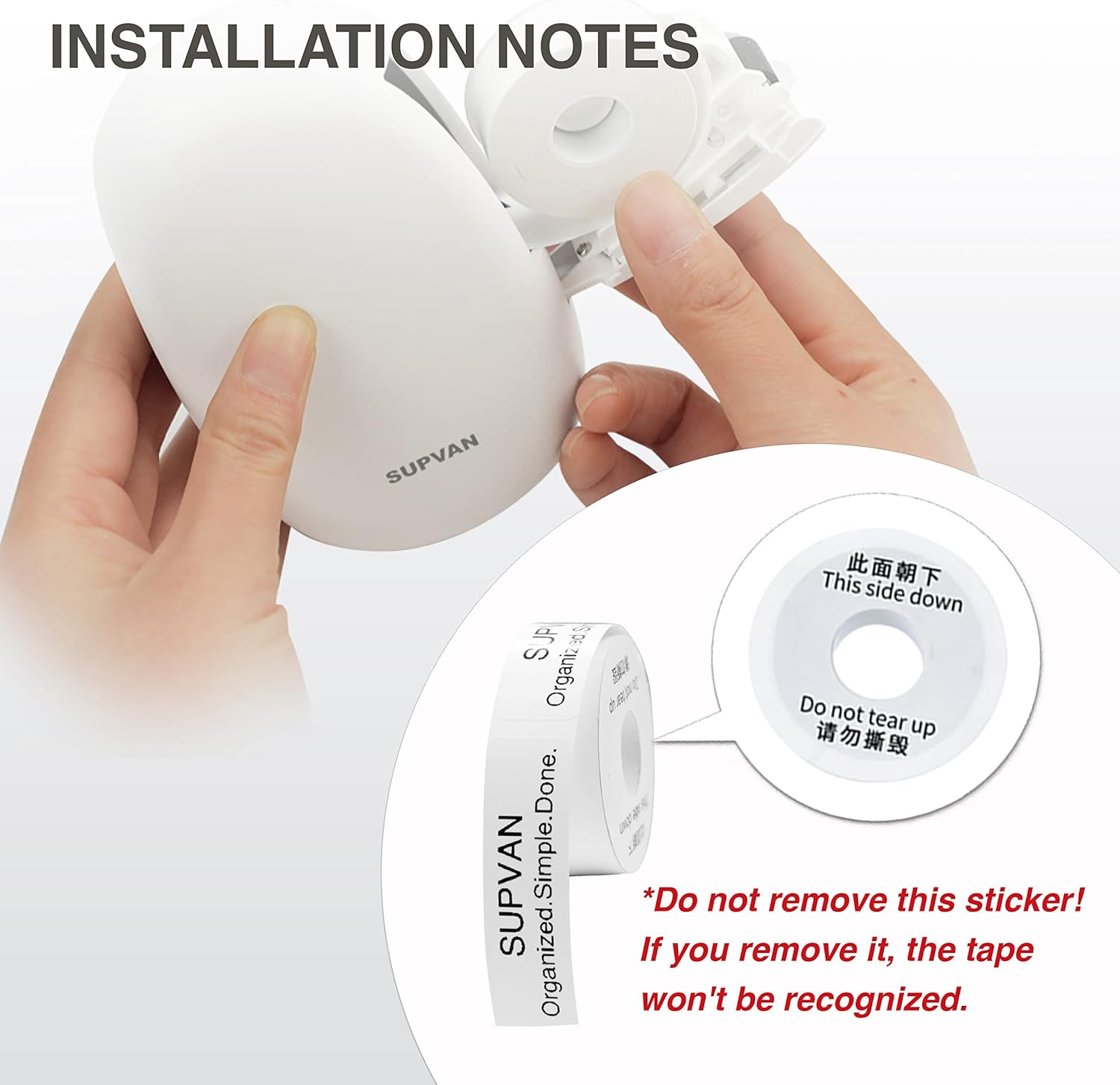 Label Maker Tape SUPVAN E10 – Recambio de papel de impresión de etiquetas adaptadas, tamaño fijo 0.55 x 1.18 pulgadas, 220 etiquetasrollo laminado