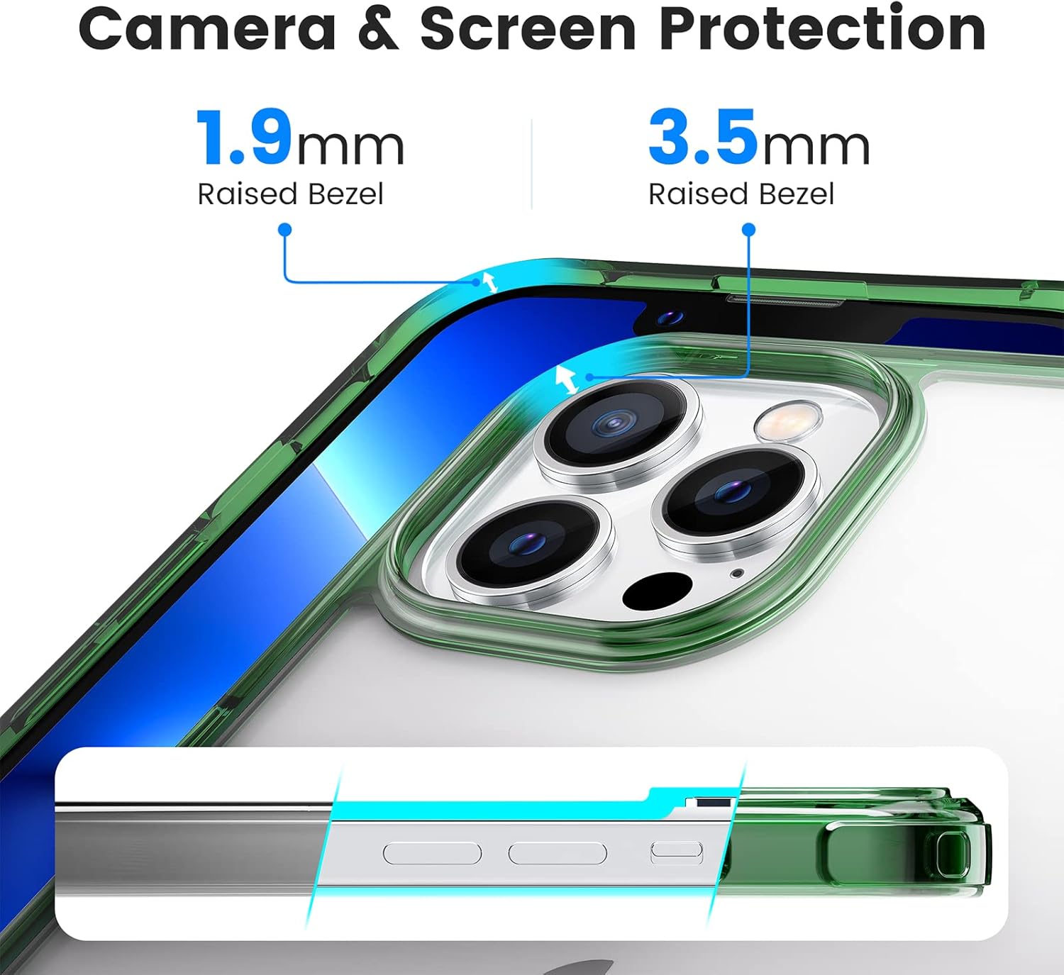 Mkeke Diseñado para iPhone 13 Pro Max Case Funda protectora a prueba de golpes Slim Phone Case Gradient Negro Verde