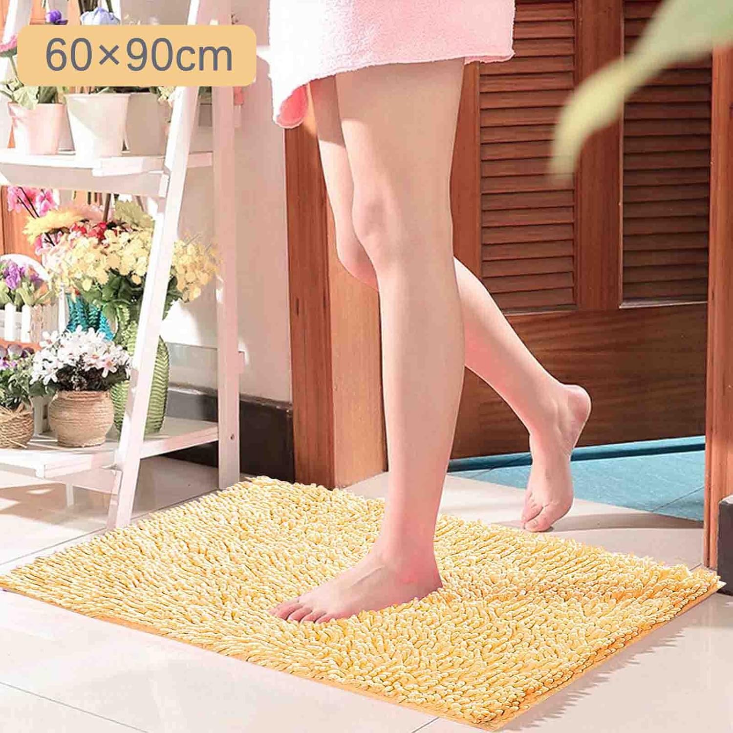 Scceatti Kitchen Rugs – Alfombra de baño antifatiga de 35 x 24 pulgadas, color amarillo, alfombra de baño rosa, antideslizante, suave y cómoda,