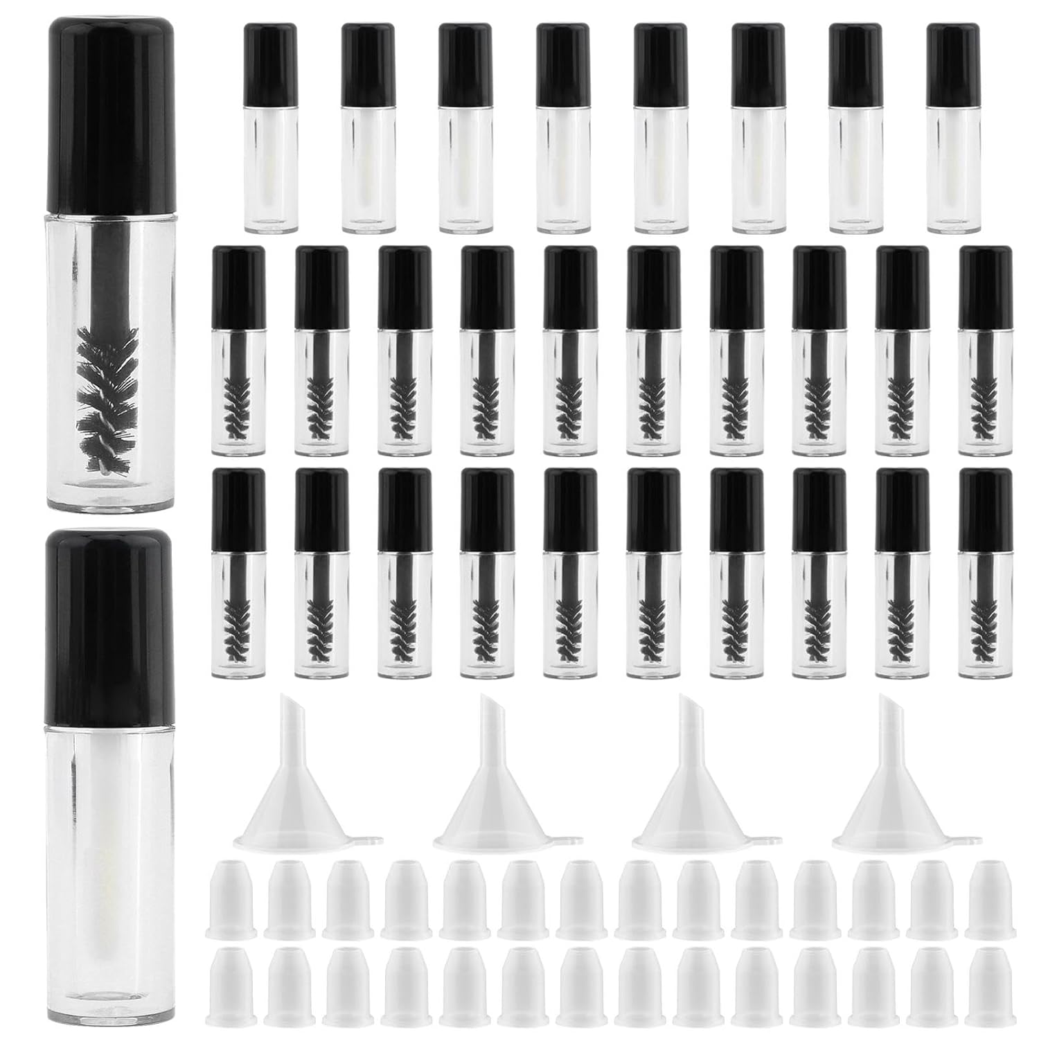 28 tubos de rímel vacíos con varita para pestañas, insertos de goma y embudos, contenedor vacío de rímel de tamaño pequeño para aceite de ricino