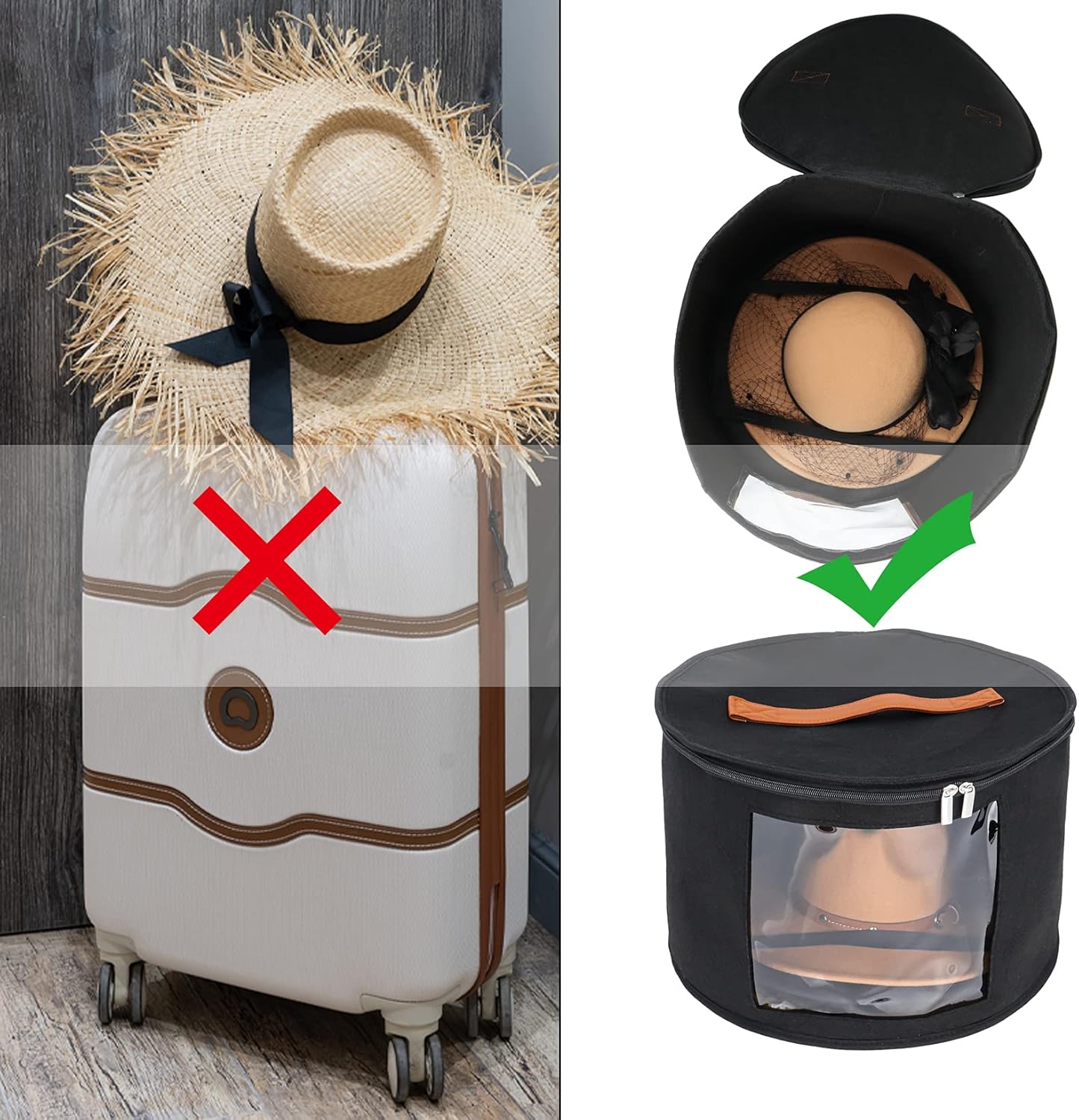 Cajas para sombreros para mujer, caja de almacenamiento para sombreros, estuche de viaje, caja de almacenamiento plegable para sombreros con tapas,