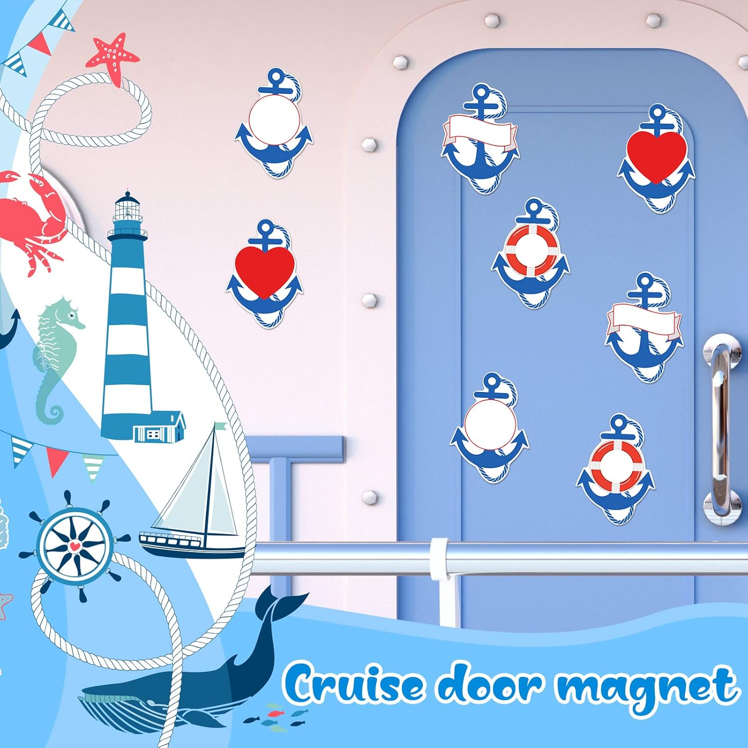 8 piezas de decoración de puerta de crucero, ancla, imanes de puerta de crucero, calcomanías magnéticas para puerta de refrigerador, decoración para