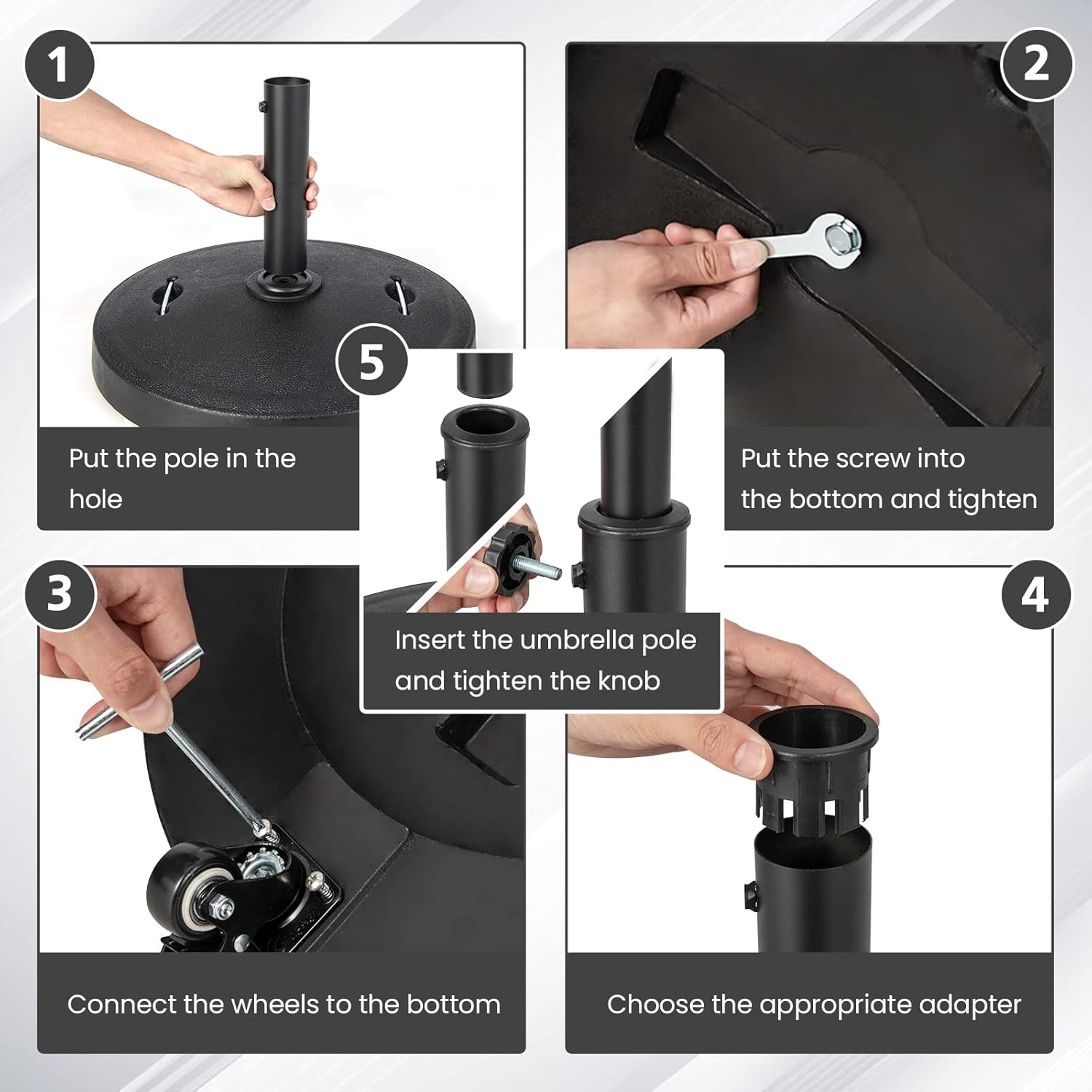 Giantex Base de paraguas con ruedas, soporte de paraguas resistente de 52 libras con 4 ruedas bloqueables y 2 asas para postes de 1.5 a 1.9