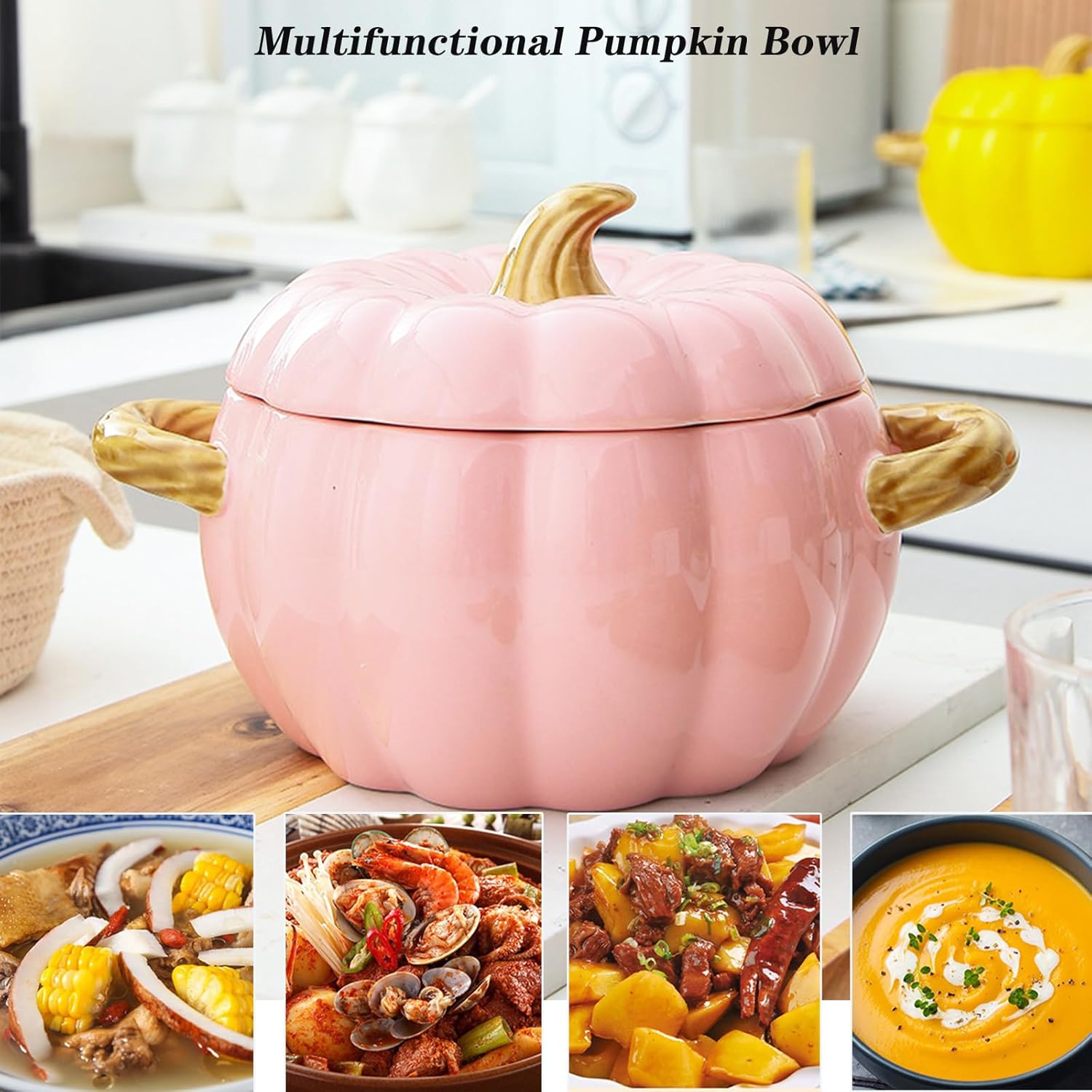 Olla de horno holandés con tapa, cacerola de postre de cerámica de calabaza, mini plato para hornear, lindo cuenco de calabaza, olla de cerámica