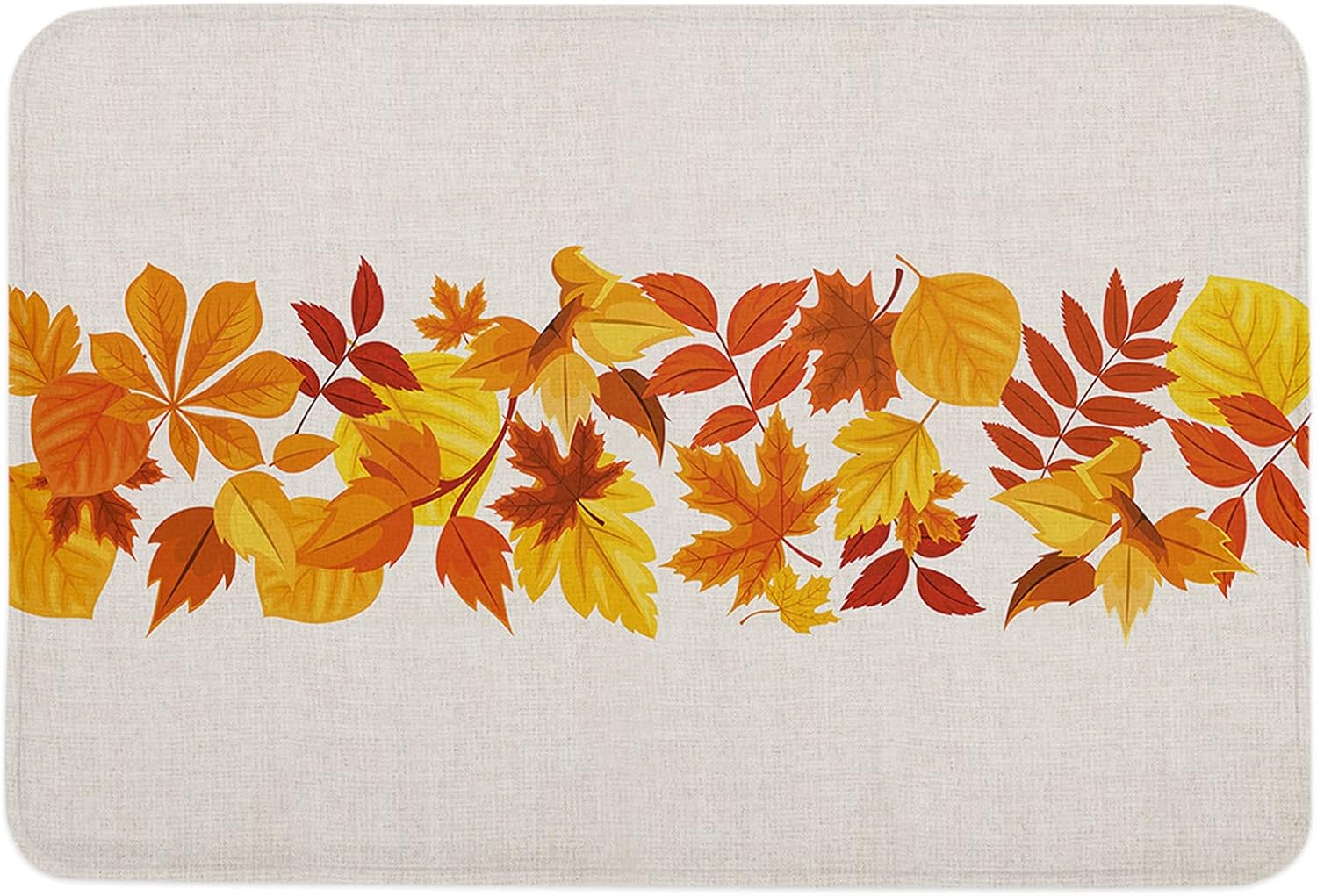 Thanksgiving Durable Bath Mat, Entrance Front Door Rug Shoes Mat Sponge Carpet, Indoor Non Slip Floor Bath Mat – Autumn Orange Maple Leaves Stripes
