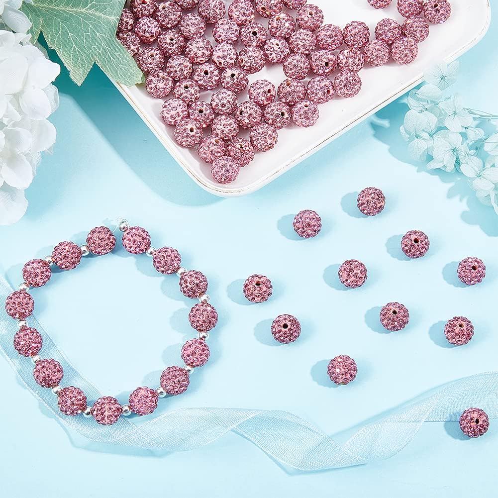 PH PandaHall Alrededor de 100 cuentas de diamantes de imitación rosas de 0.394 pulgadas (0.394 in) cuentas de arcilla rosa de polímero de arcilla