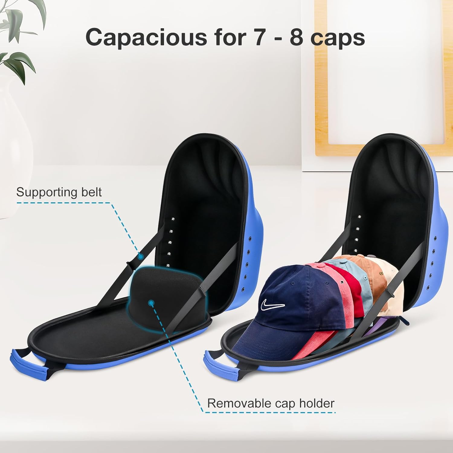 ProCase Estuche rígido de viaje para sombreros, bolsa de almacenamiento para 7-8 gorras de béisbol, organizador de sombreros con correa ajustable
