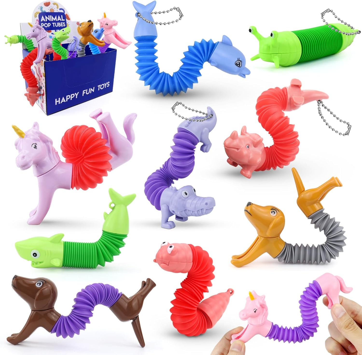 Tubos de animales Fidget Toys, rellenos de cesta de Pascua para niños pequeños, paquete de 10 tubos sensoriales para niños pequeños, juguetes para