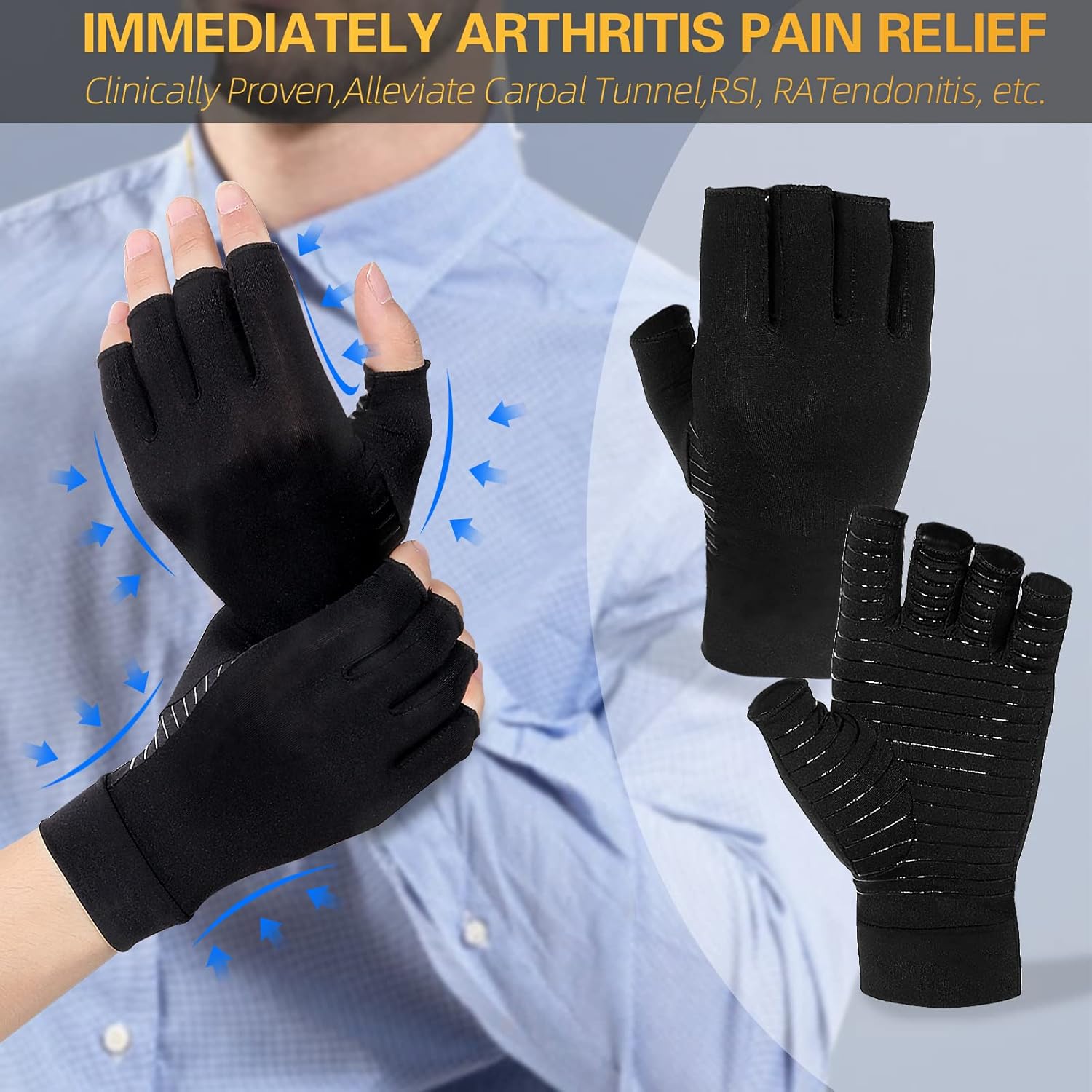 Donfri Guantes de compresión de cobre para artritis para mujeres y hombres, alivian el dolor de manos, la hinchazón y el túnel carpiano (1 par,