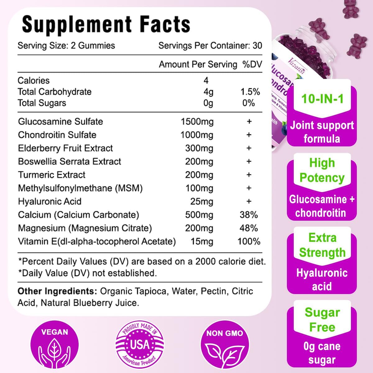Gomitas de glucosamina condroitina MSM sin azúcar, gomitas de glucosamina con cúrcuma y boswellia, cartílago de apoyo, estructura y tejido