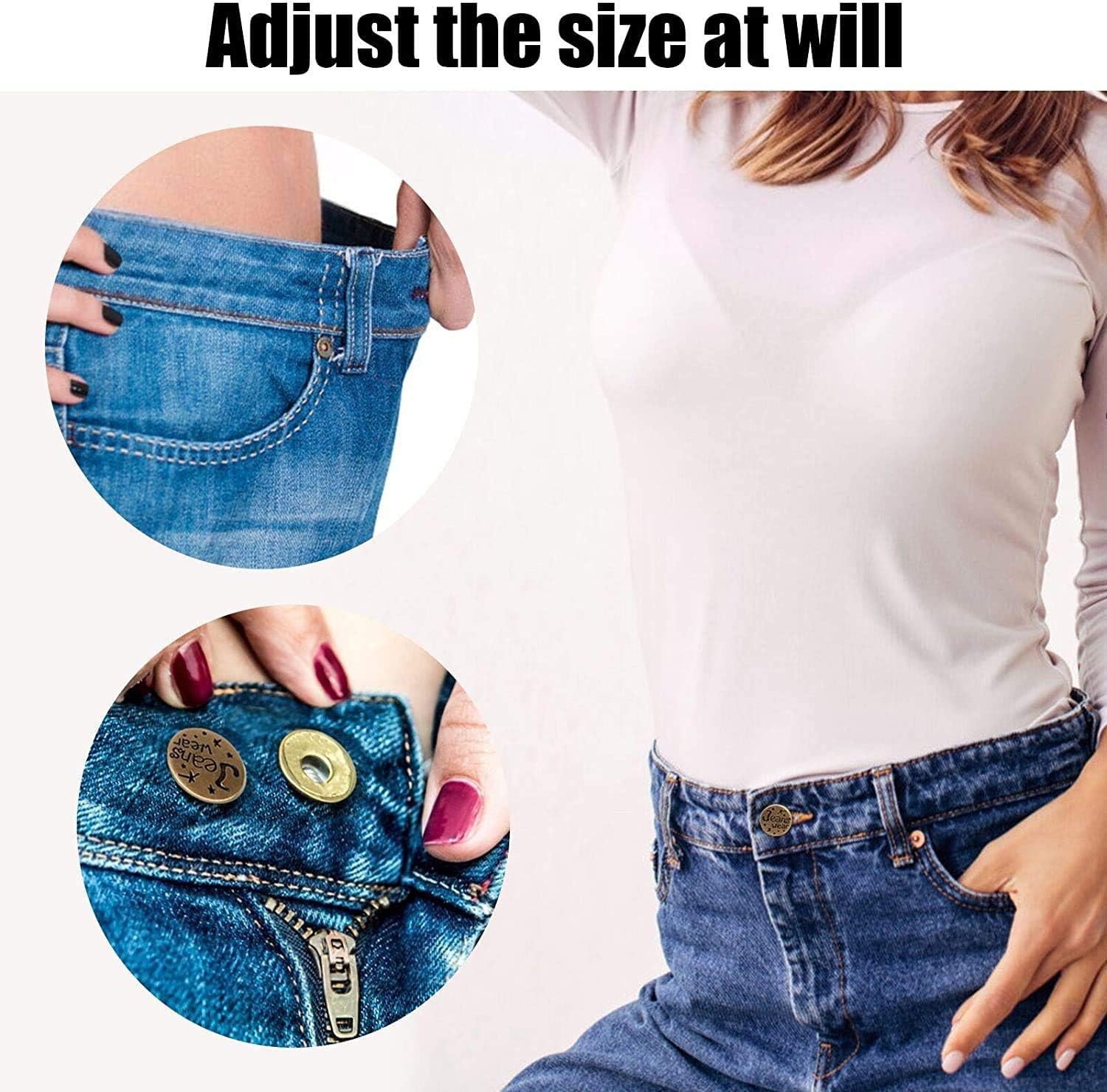 6 botones instantáneos de ajuste perfecto, botones instantáneos, botones de repuesto de jeans, botón extraíble sin botones de costura para extender