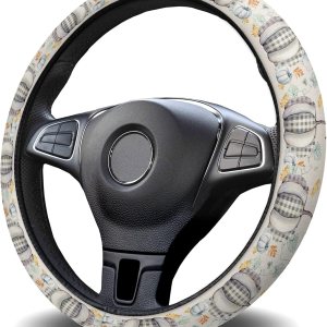Funda para volante de automóvil, diseño de calabaza a cuadros de cosecha de Acción de Gracias, para otoño, elástica, de esponja, para autos, Funda para volante de automóvil, diseño de calabaza a cuadros de cosecha de Acción de Gracias, para otoño, elástica, de esponja, para autos,