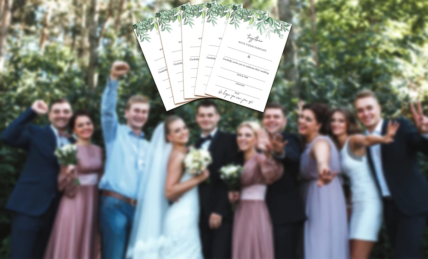 Greenery HL-006 YQK – Tarjetas de invitación para boda – 25 tarjetas y 25 sobres – HL-006 YQK