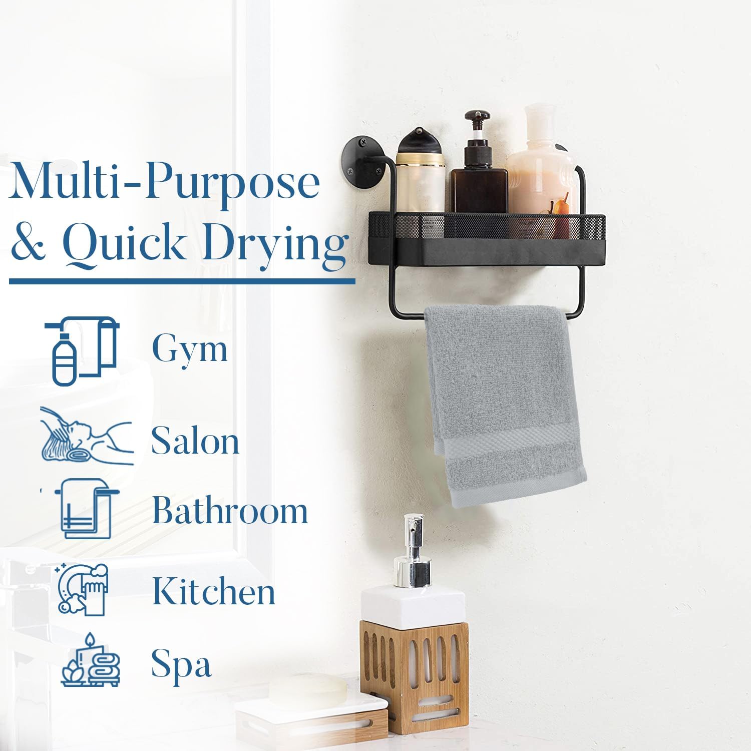 DAN RIVER Paquete de 12 toallas faciales 100 % algodón, de alta calidad, altamente absorbentes, para baño, spa, gimnasio, secado rápido, esenciales