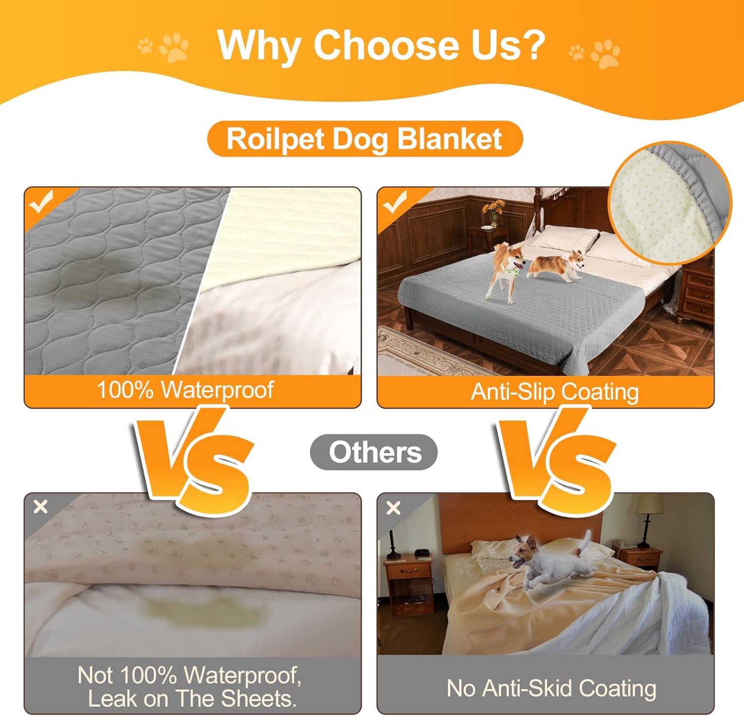 Paquete de 2 fundas impermeables para cama de perro, manta antideslizante para mascotas, perros medianos, gatos, niños, protector de muebles (54 x