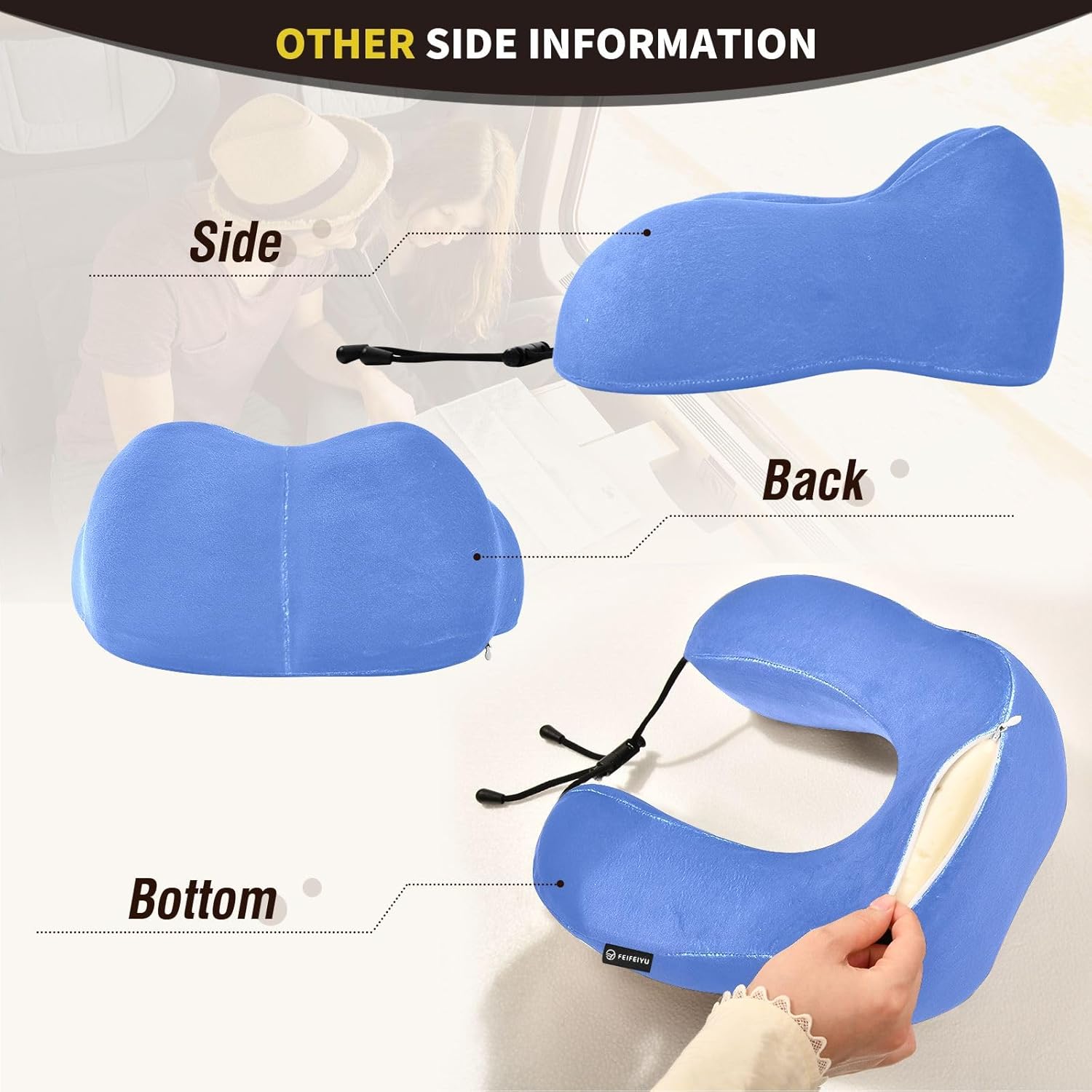 Salvia Blue – Almohadas compactas de viaje, almohada de espuma viscoelástica en forma de U, almohadas de viaje para aviones