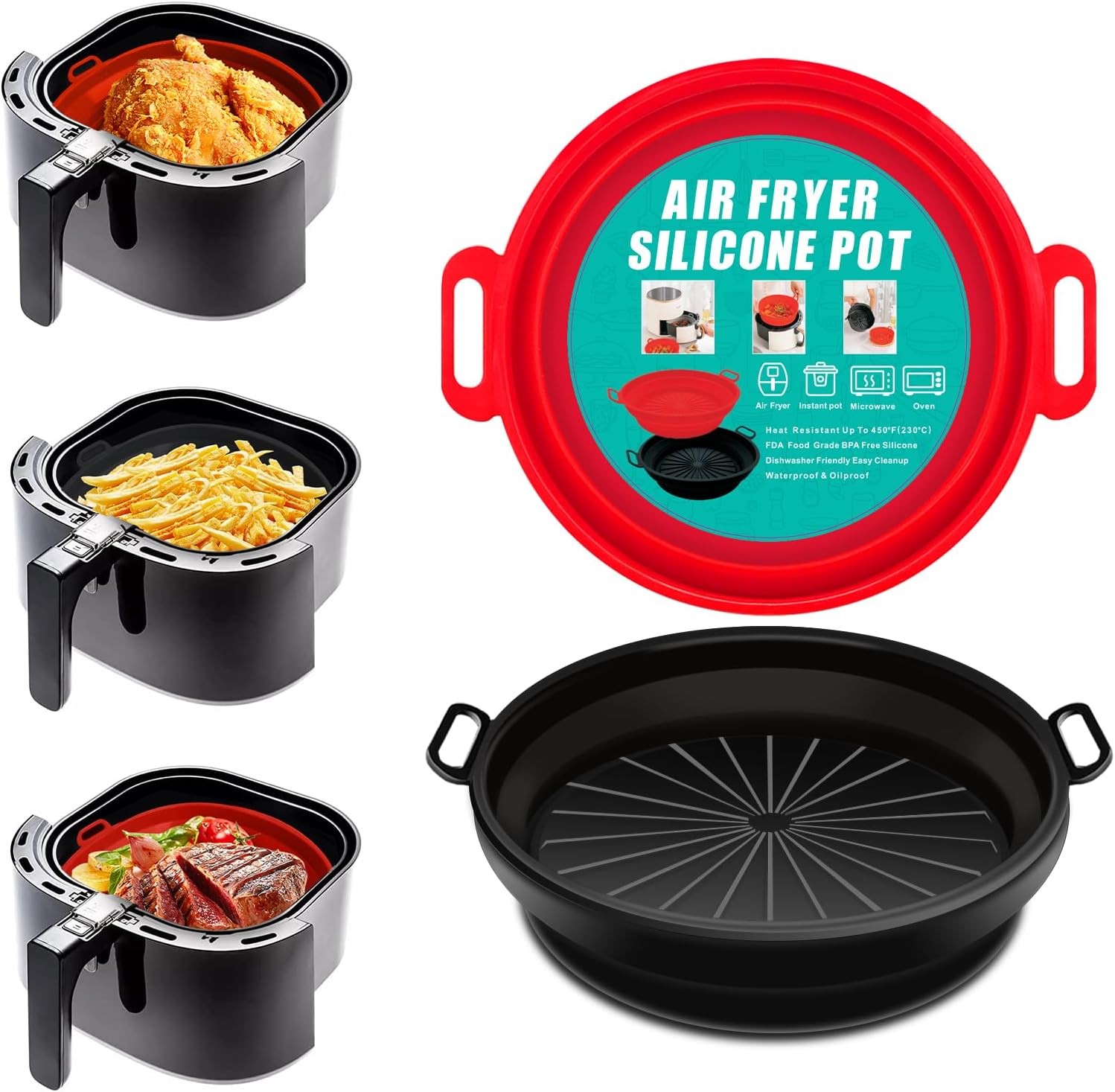 Forros de silicona para freidora de aire reutilizables, forros de silicona plegables de 2 piezas de 7.5 pulgadas, 3QT-5QT, cesta para freidora de