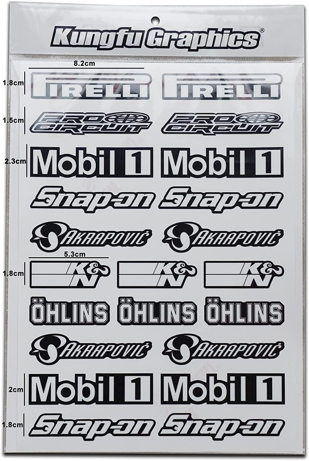 Kungfu Graphics Lámina universal de calcomanías de carreras de logotipos de patrocinador de motocross (7.2 x 10.2 pulgadas), color blanco y negro