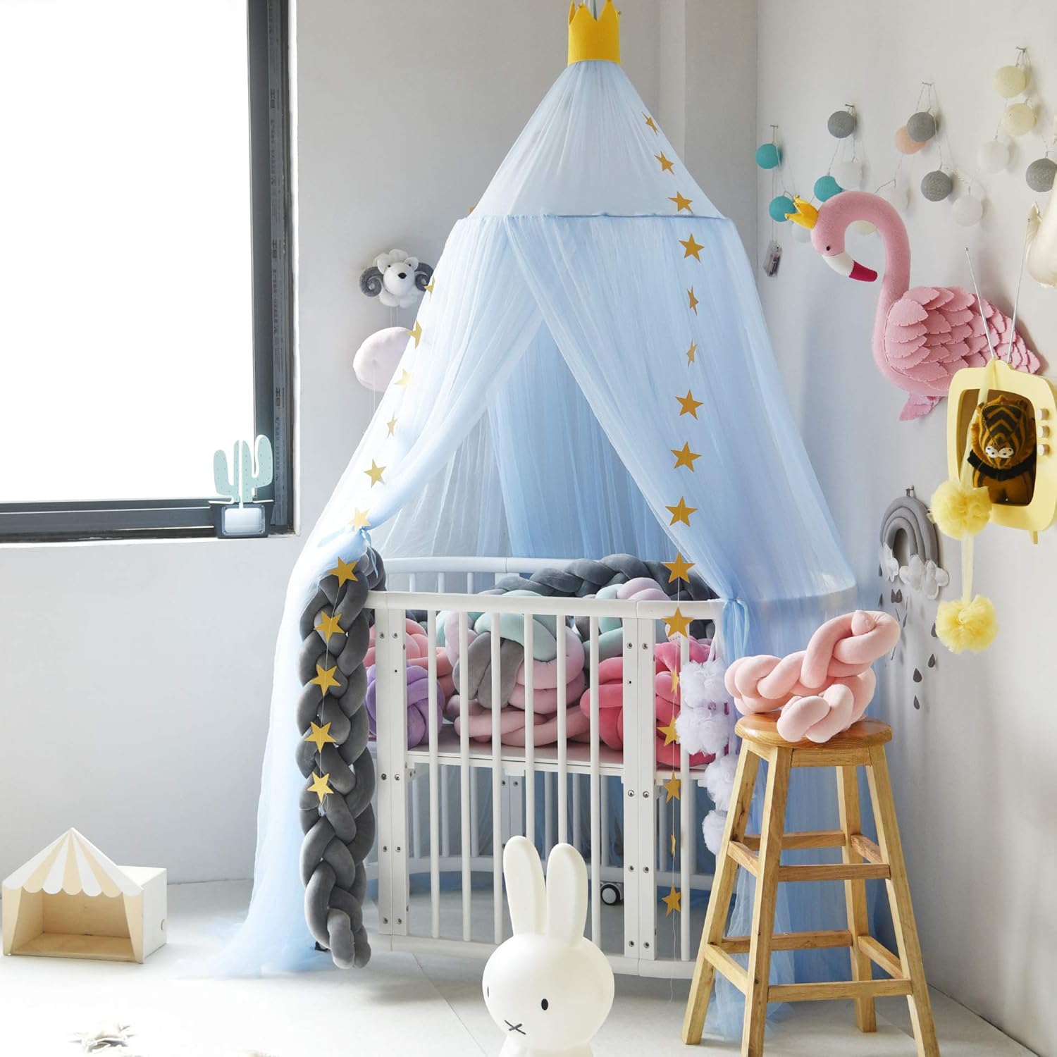 Toldo de cama para niñas, suave, lavable y fácil de instalar, toldo para cuna para habitación de niñas con decoración de estrellas, toldo de cama de