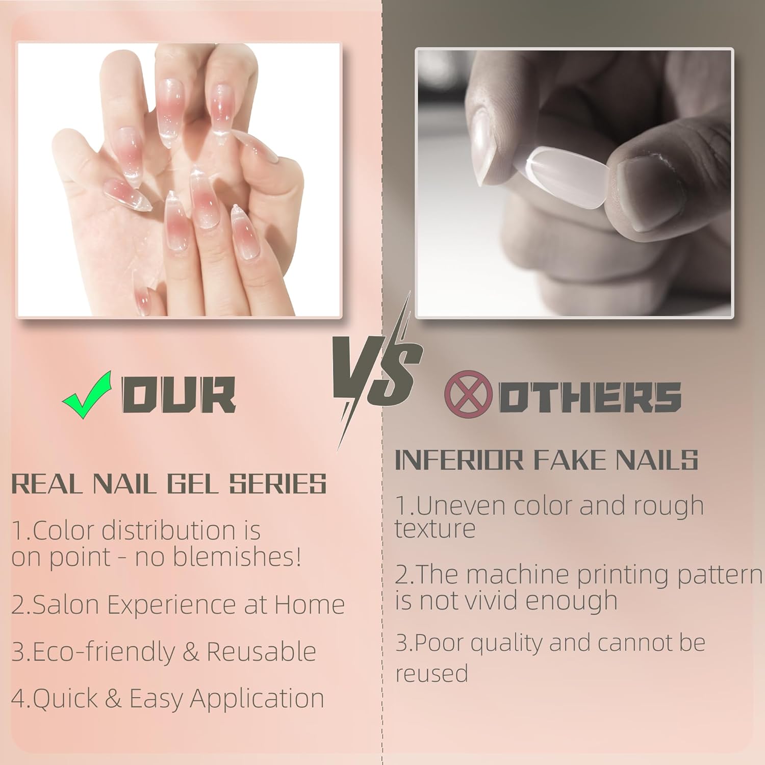 Kuiini Mov Uñas postizas a presión, ojos de gato, uñas con pegamento, kit de uñas de gel de 24 piezas Miss Galaxy Almond a presión, kit de uñas