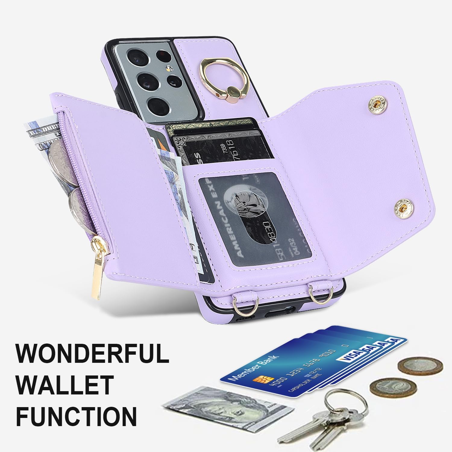 Asuwish Funda de teléfono para Samsung Galaxy S21 Ultra 5G Funda tipo cartera con protector de pantalla y soporte para anillo para tarjeta de