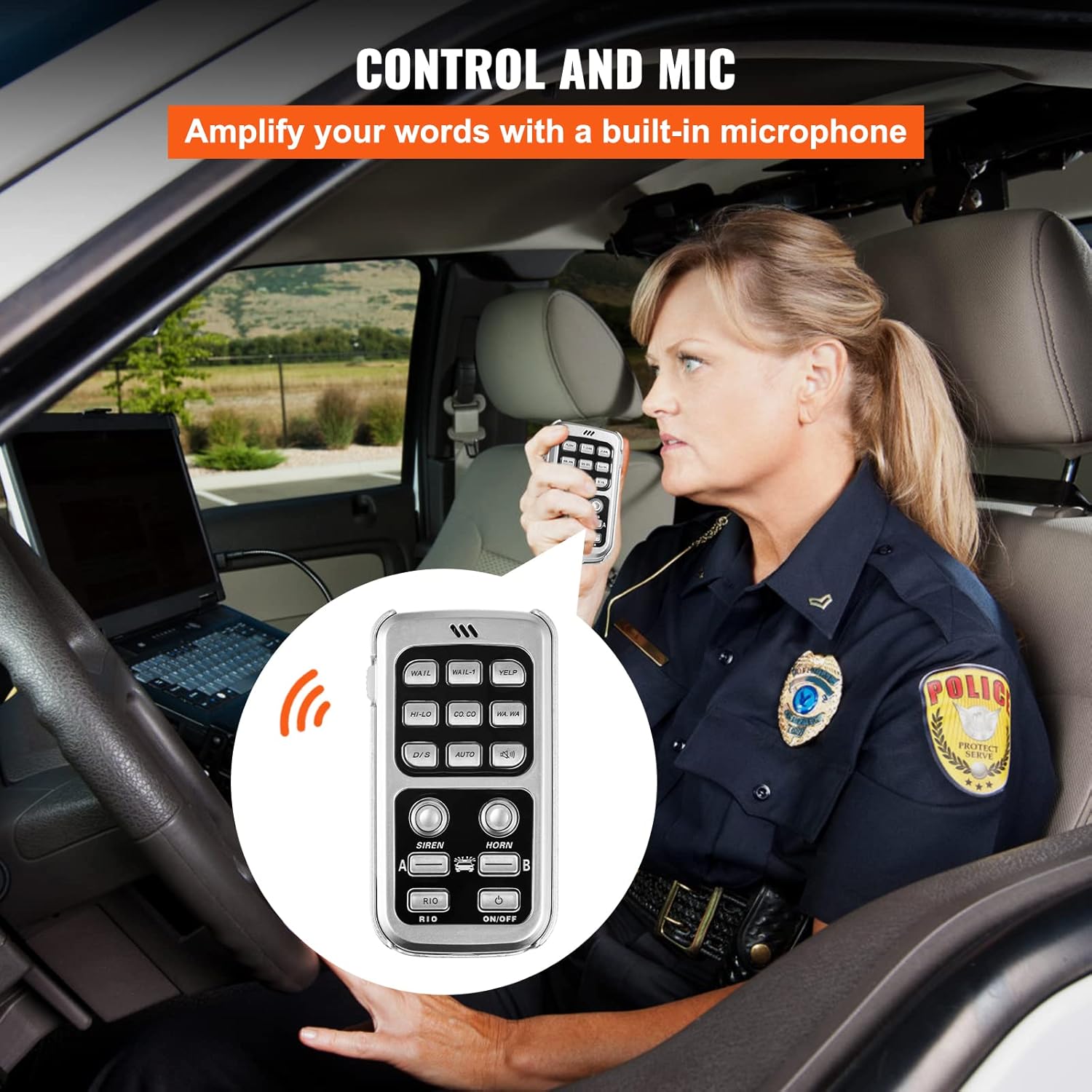 VEVOR Sistema PA de sirena de policía, amplificador DC12V 200W sirena de policía con altavoz compacto, bocina de sirena de policía de 18 tonos,