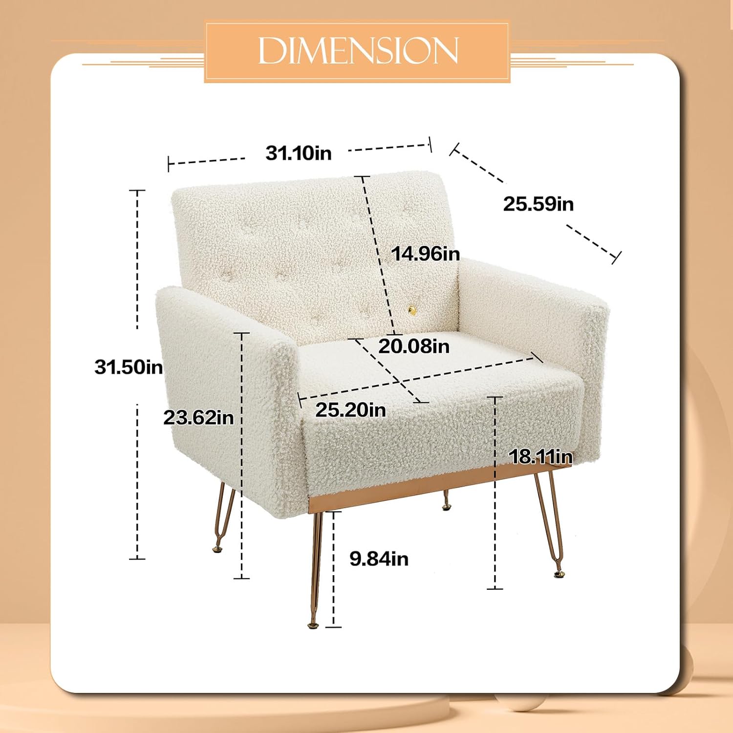 Silla decorativa moderna, sillón tapizado para ocio con delicadas patas de metal dorado, cómodo sillón para sala de estar, dormitorio, oficina, sala