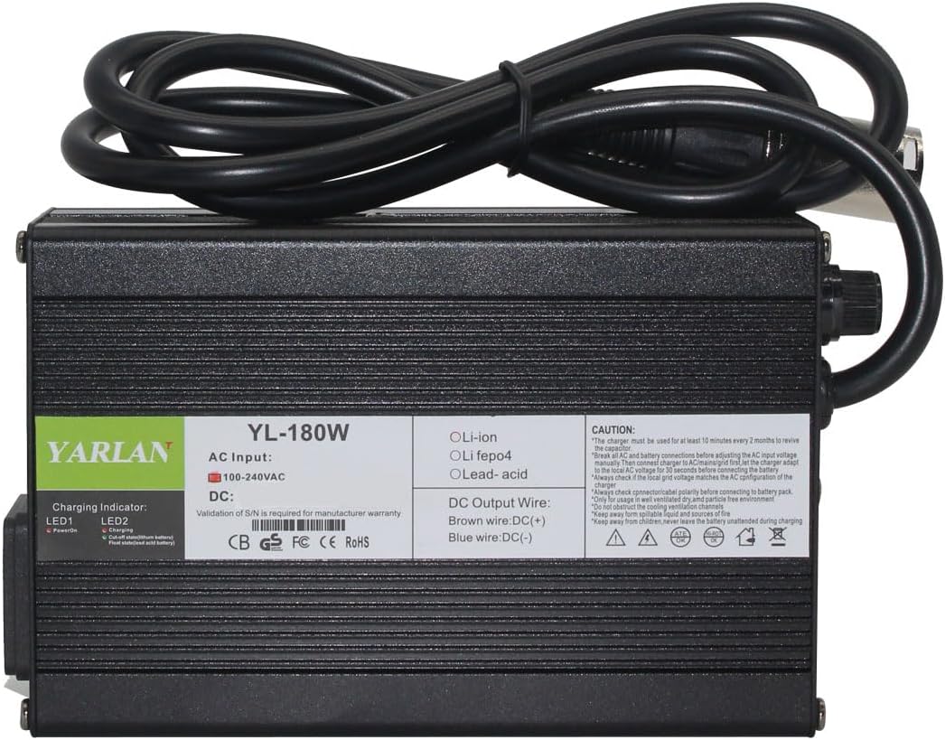 Cargador de batería de 24 V Cargador inteligente automático 5A cargador de goteo e interruptor de ES Conector XLR de 3 pines adecuado para cargar