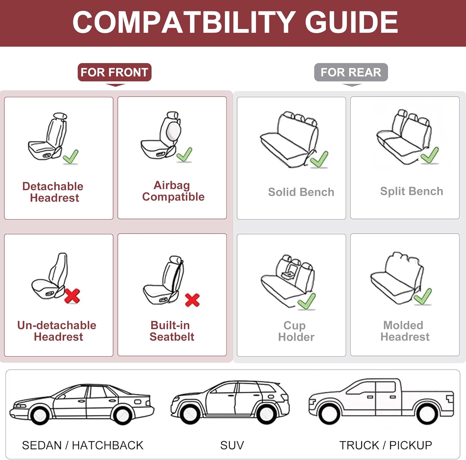 Fundas de asiento delantero, fundas universales de asiento para automóviles, 2 piezas, protectores de asiento de automóvil de cuero sintético