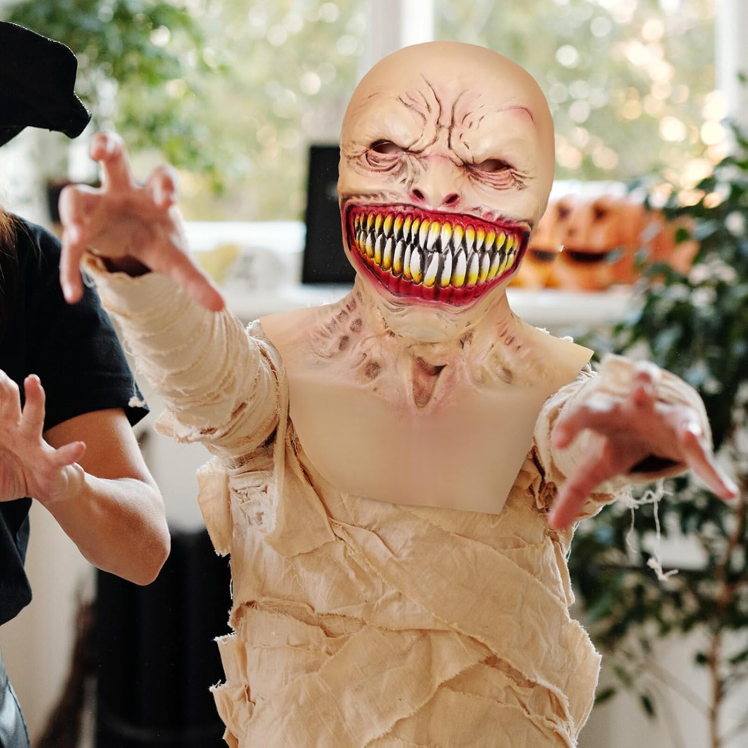 Toyvian Máscara de fantasma de Halloween, máscara de zombi de cabeza completa, de látex natural, monstruo con colmillos, para Halloween, vampiro,