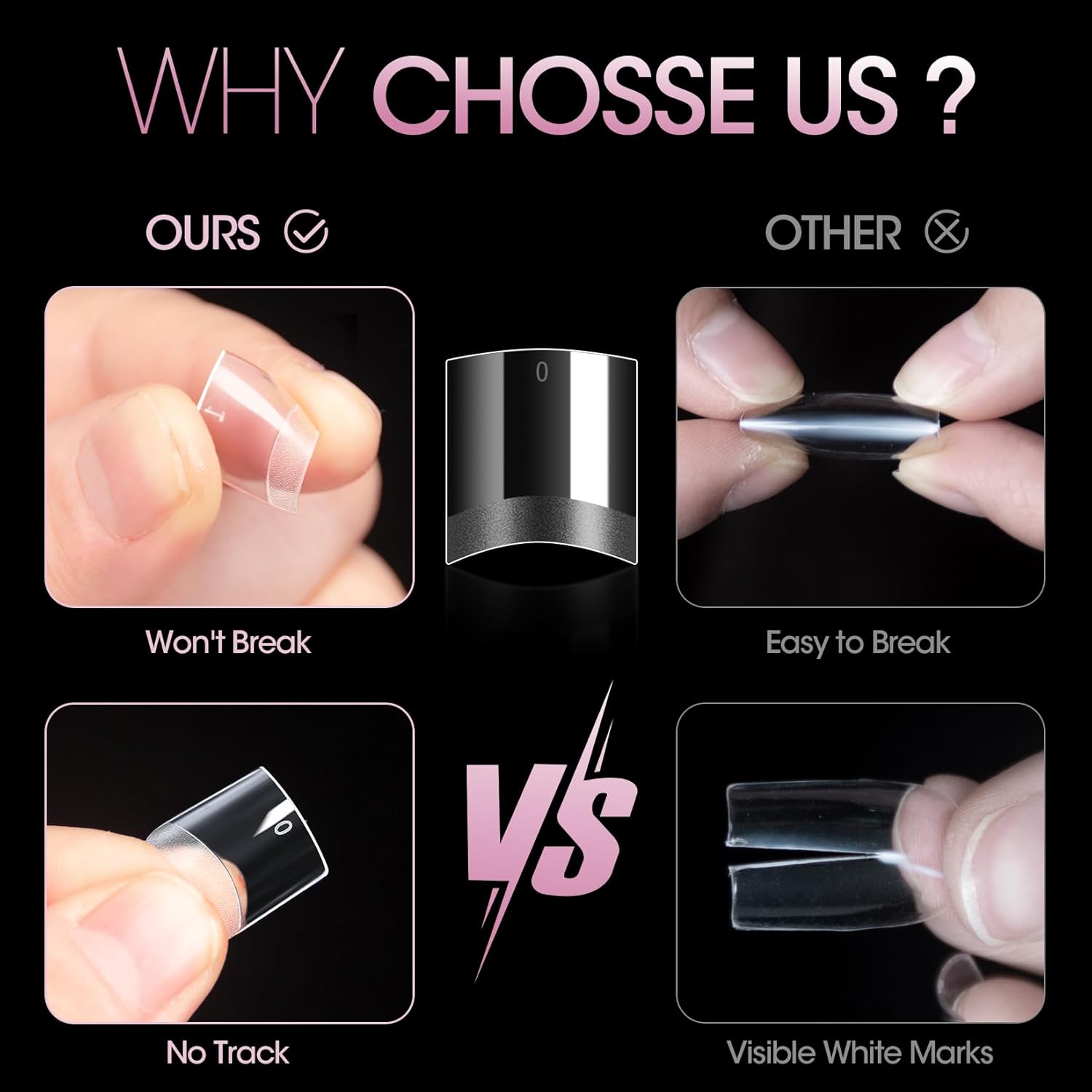 Buqikma 500 puntas de uñas cortas de gel francés de media cubierta para uñas acrílicas, puntas de uñas acrílicas medio mate, puntas de uñas