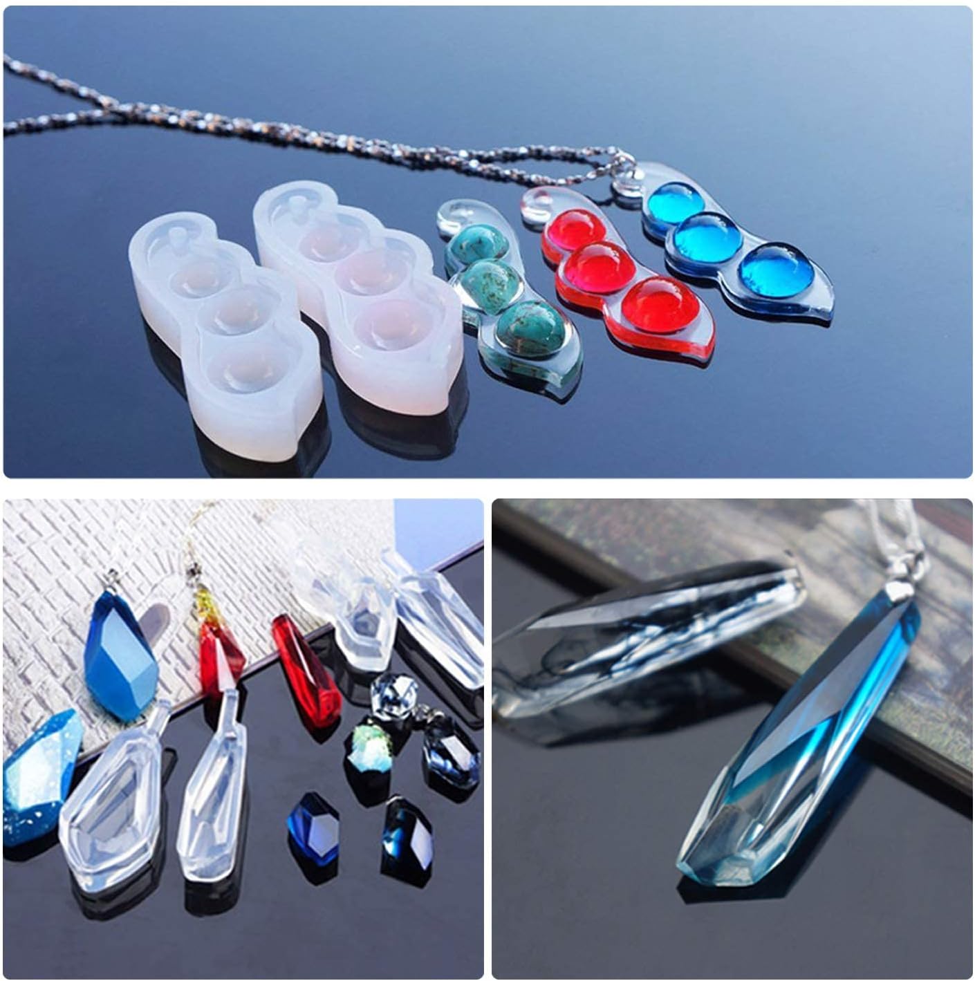 Woohome Juego de 43 moldes de silicona transparentes para joyería, juego de moldes de fundición de ondas de agua, incluye 22 moldes de fundición de
