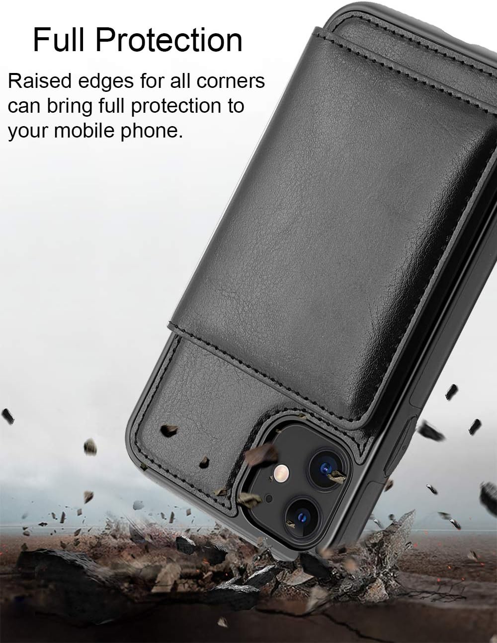 LakiBeibi Funda para iPhone 11 con tarjeteros, doble capa, ligera, delgada, de piel, tipo cartera, con tapa y cierre magnético, funda protectora