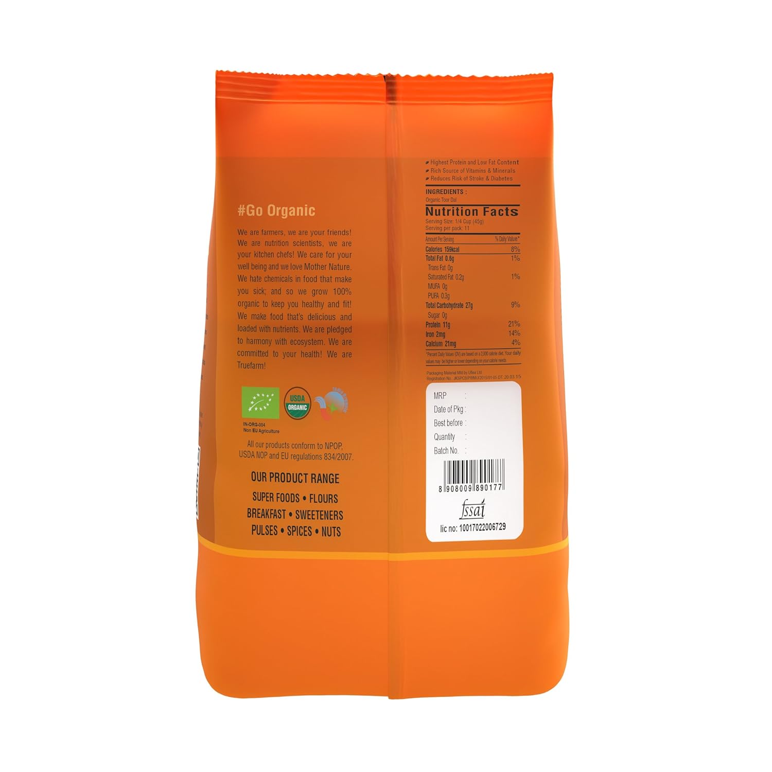Toor Dal orgánico (17.64 oz)