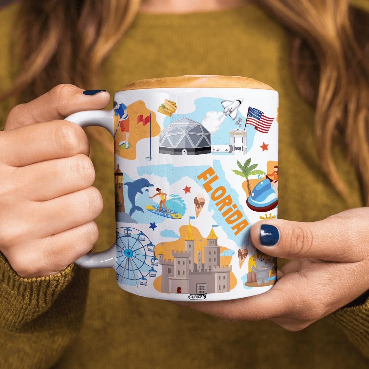 Tazas de café personalizadas del estado de Florida con nombre personalizado, tazas de cerámica blanca, taza de viaje, regalos divertidos de Navidad