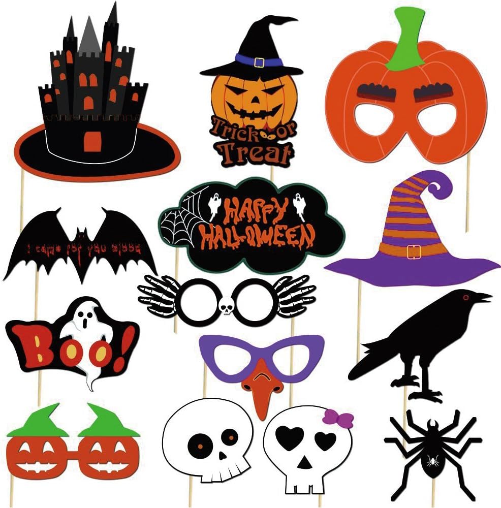 Kuuqa Kit de 38 piezas de utilería para sesión fotográfica en cabina de Halloween, decoración de fiesta de Halloween
