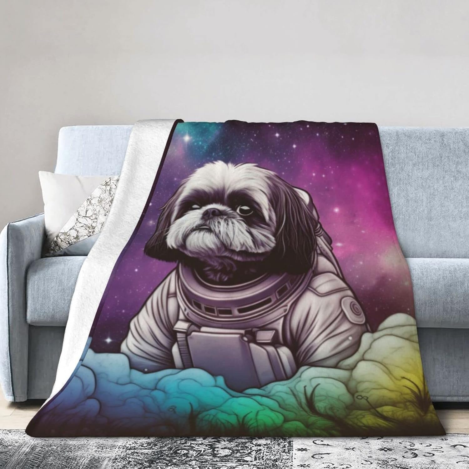 Shih Tzu – Manta de cielo estrellado, ultra suave, ligera, antifrisado, acogedora manta de forro polar para todas las estaciones, dormitorio, sala